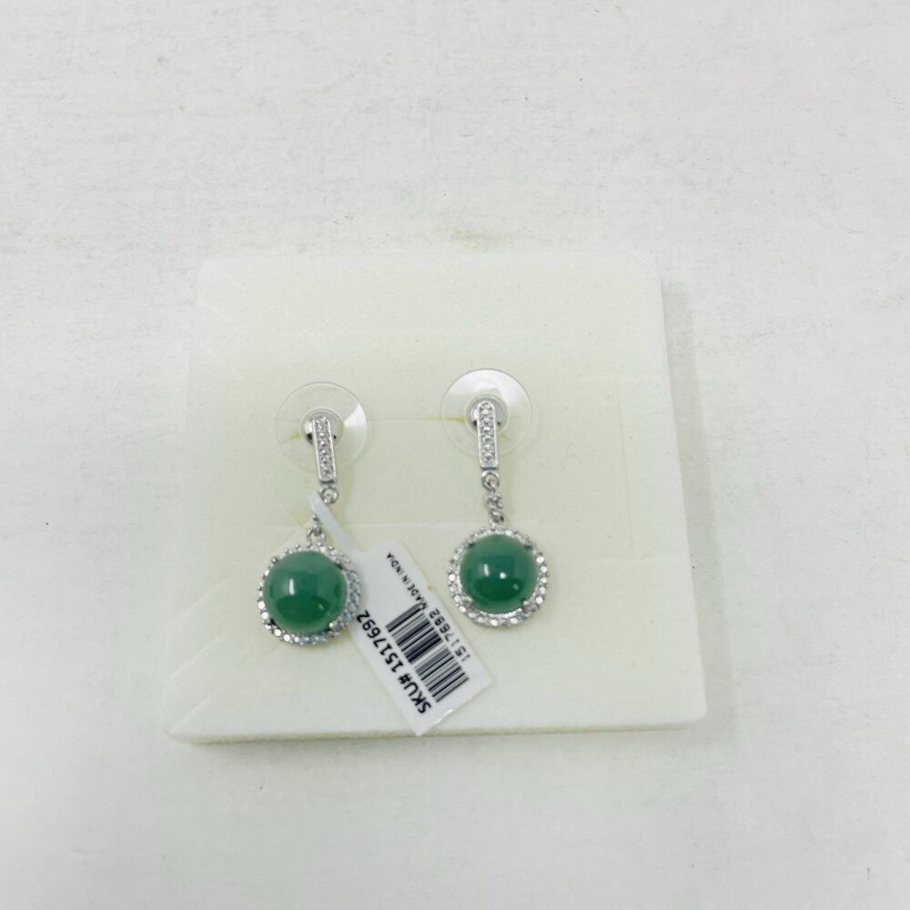 Shop LC Karis Collection Emerald Quartz Round Earrings Platinum Bond Brass 5187